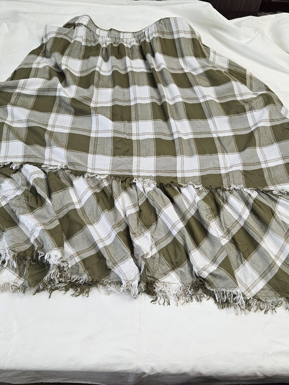 Cato Olive Green Plaid Tiered Maxi Skirt - Casual Boho Style - Picture 10 of 13